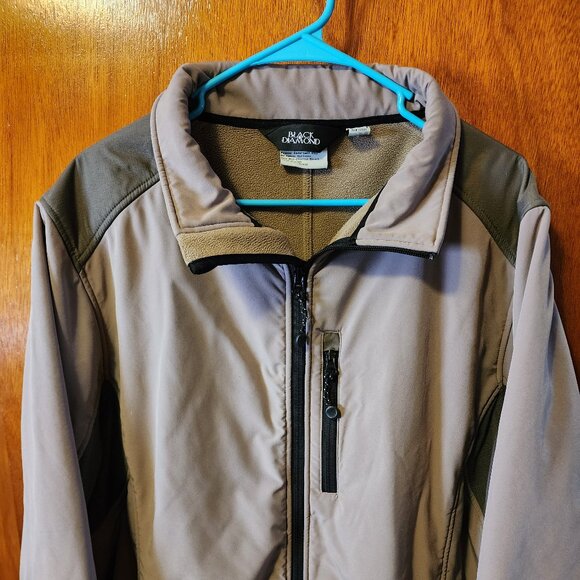 Men's 2XL Black Diamond Tan Fleece Lined Zip Up Soft Shell Jacket - Picture 1 of 10